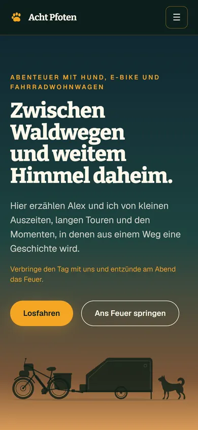 Dieselbe Startseite auf einem Telefon: der Titel bricht auf vier Zeilen um, darunter stehen die beiden Schaltflächen nebeneinander.
